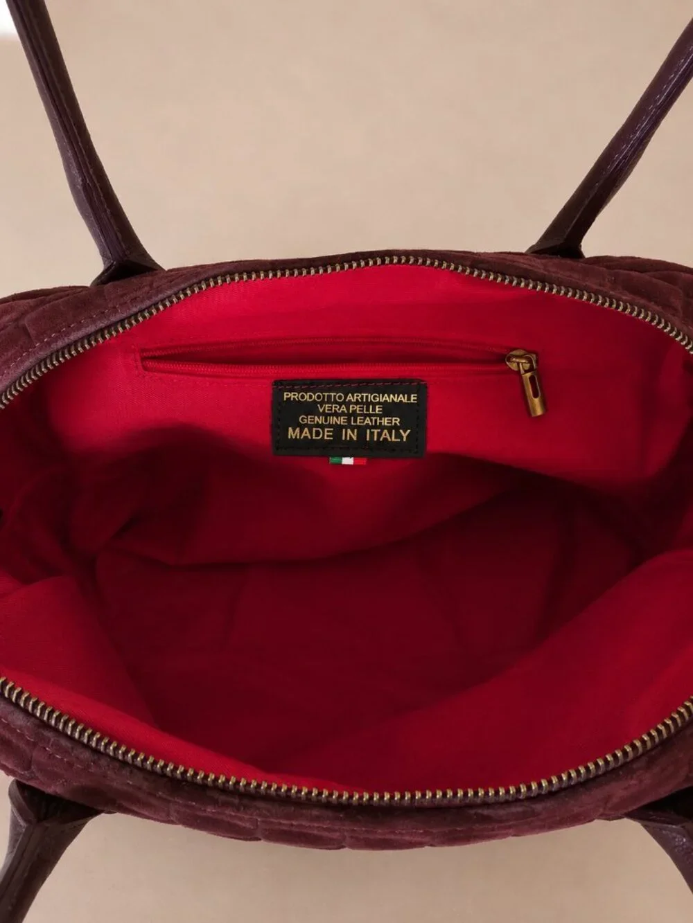 Burgundy Italian Leather & Croc-Embossed Suede Shoulder Bag – Large Dome Handbag